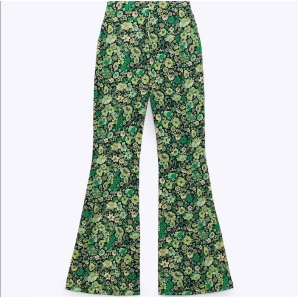 🌿 ZARA BOHO BLACK GREEN FLORAL HIGH WAIST LEGGINGS! - Picture 11 of 12